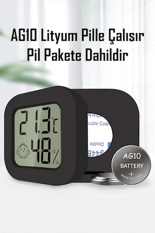 Mini Sıcaklık Nem Ölçer Lcd Ekranlı Oda Termometre Duvara Takılabilen Masaüstü Isı Göstergesi Siyah