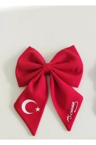 Kırmızı Kurdele Saç Tokası Türk Bayraklı Atatürk İmzalı Çocuk Saç Tokası Çok  Renkli
