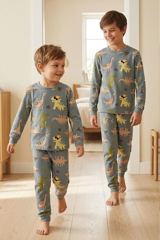Zuzunga Dinozor Desenli Erkek Çocuk Pijama Takımı Gri