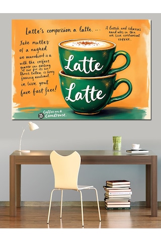 Latte Ve Şiir Dekoratif Kanvas - Mdf Ahşap Tablo