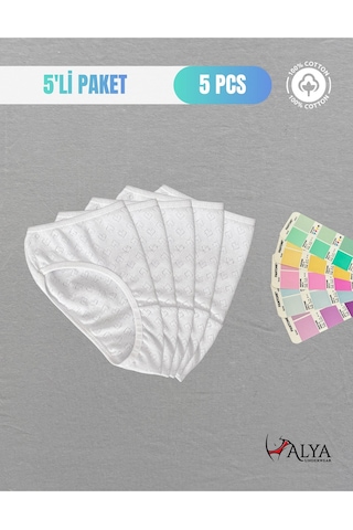 Alya Underwear Kız Çocuk - Garson %100 Pamuklu Slip Külot - Kalp Desenli Jakar İşlemeli Beyaz