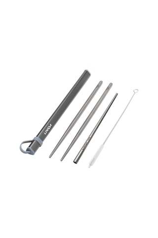 Lixada Kamp Çatal Bıçak Kaşık Seti Titanyum Çubuklarını İçme Samanı Temizleme Fırçası Açık Yürüyüş Sırt Çantasıyla Seyahat Barbekü Gri