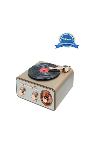 Metalik Nostaljik Tasarım Plak Çalar Görünümlü Radyolu Hoparlör Müzik Plak - 100