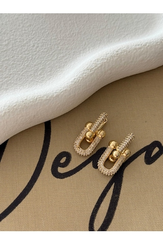 Özel Kaplama Gold Zirkon Taşlı Tiffany Vıp Küpe Altın