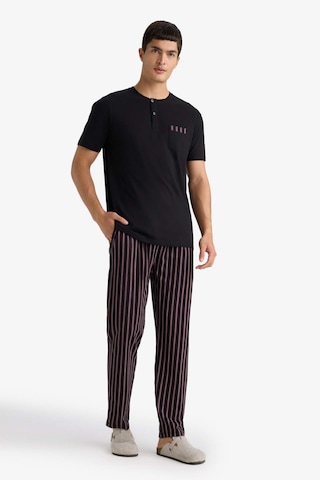 Defacto Pijama Takımı Regular Fit Kısa Kollu Üst Çizgili Uzun Alt F4884ax25aubk81 Siyah