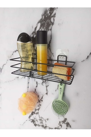 Yapışkanlı Kancalı Banyo Ve Mutfak Rafı Mat Siyah Banyo Duş Askısı Siyah
