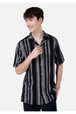 Colin's Colins Regular Fit Shirt Neck Çizgili Erkek Siyah Kısa Kol Gömlek Cl1069245 Q1.v1 Blk Siyah