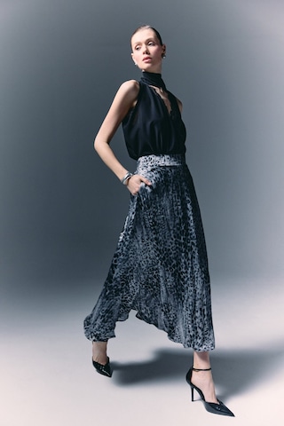 Sateen Leopar Desenli Uzun Etek - Siyah-136781 Siyah