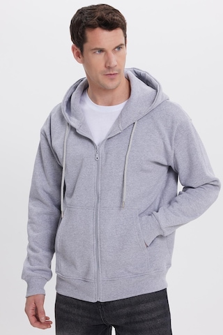Tudors Erkek Relax Fit Rahat Kesim Pamuklu Tam Fermuarlı Kanguru Cepli Sırt Çantalı Gri Sweatshirt-41904 Gri