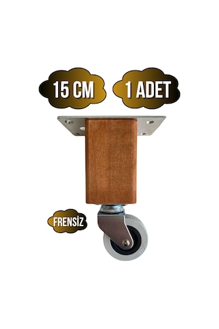 Kale Ahşap Tekerli Ayak Mobilya Masa Ve Dolap Tekerli Ayağı Frensiz 15cm Ceviz 1 Adet Kayın Ceviz