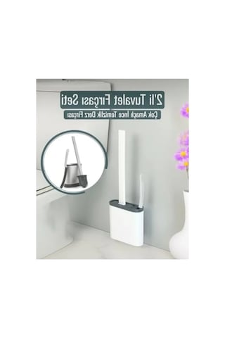 2'li Silikon Tuvalet Fırçası Seti - Esnek Başlıklı Açık Ahşap