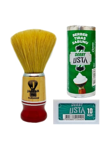 Jaguar 783 Ahşap Saplı Doğal Kıl Tıraş Fırçası, Tıraş Sabunu Seti