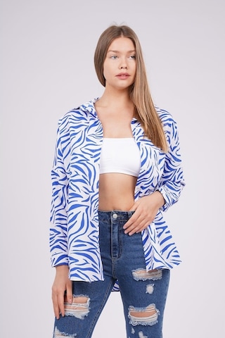 Gabria Kadın Zebra Desenli Gömlek Saks