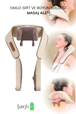 Fg-687 3d Ovmalı Isıtmalı Boyun Askılı Masaj Yastığı Bej