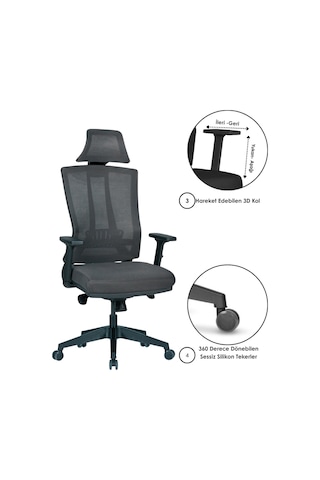 Casella Eden Fileli Yönetici Koltuğu Ofi S Koltuğu Ergonomik, Şık Ve Fonksiyonel Siyah