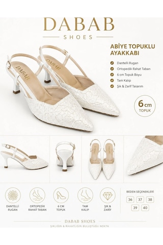 Dabab Shoes Julıe Kadın Beyaz Dantel Dokulu Sivri Burun 5 Cm Topuklu Slingback Ayakkabı