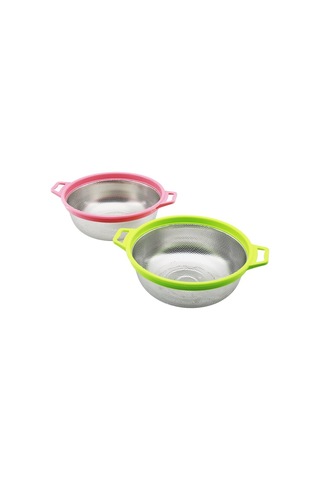21cm Renkli Plastik Çerçeve - Kulplu Çelik Sepet Metal Süzgeç Çok Renkli