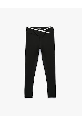 Koton Yüksek Bel Kemer Detaylı Slim Fit Spor Tayt Siyah 6sak40461nk