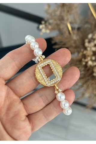 Gram Altınlık Yuvarlak İşlemeli İncili Bileklik Çok Renkli