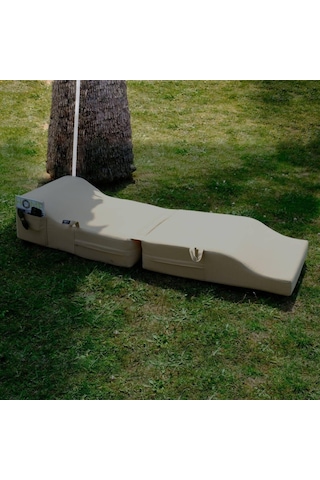 Fermuarlı Şezlong Minder Ve Puf Seti 180x60x20 Cm Ultra Kalın Su İtici Uv Dayanımlı Bej Sunbed Bej Çok Renkli