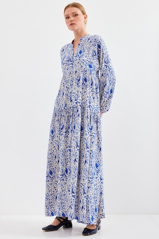 Bigdart Kadın Desenli Saks Viskon Tesettür Elbise 2423 001