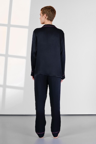 Kadın Uzun Kol Önden Düğmeli Saten Lacivert Pijama Takım C7t3n0o4 001