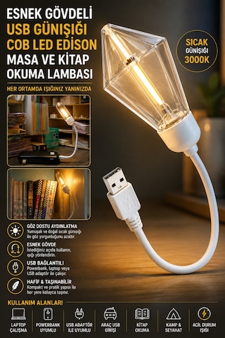 Usb Led Kitap Okuma Lambası Esnek Usb Masa Lambası Laptop Powerbank Uyumlu Günışığı Hafif Lamba Beyaz