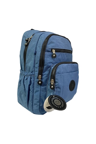 Su Geçirmez Kaliteli Astarlı Krinkıl Kumaş Unisex Iki Gözlü Okul Spor Seyahat Sırt Çantası 30x38cm Mavi