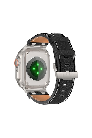 Apple Watch 7 45mm Uyumlu Kordon Kot Kumaş Tasarımlı Krd-153 Gümüş-siyah