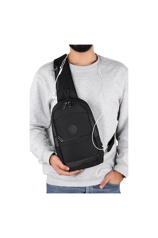 Strong Kulaklık Çıkışlı Tek Kol Göğüs Ve Sırt Çantası ,çapraz Çanta Body Bag Tk01 Siyah