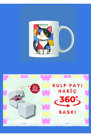 Sevimli Kedi Temalı Özel Tasarımlı Porselen Kupa Bardak çok renkli