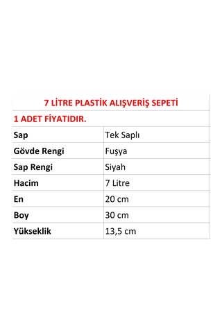 7 Litre Plastik Kozmetik Alışveriş El Sepeti Fuşya 1 Adet / En:20 Boy:30 Yükseklik:13,5 Cm Fuşya