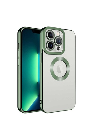 Apple Uyumlu iPhone 13 Pro Max Kılıf Kamera Korumalı Logo Gösteren Zore Omega Kapak Gümüş