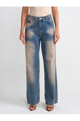 Dilvin Tint Yıkama Baggy Denim Pantolon Tint Kırmızı