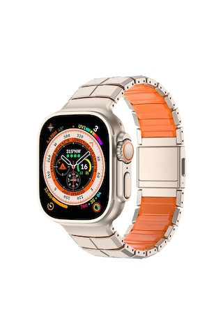 Watch 10 46mm Uyumlu Mohseven İwatch Titancore No.1 Metal Kordon Titanyum - Turuncu