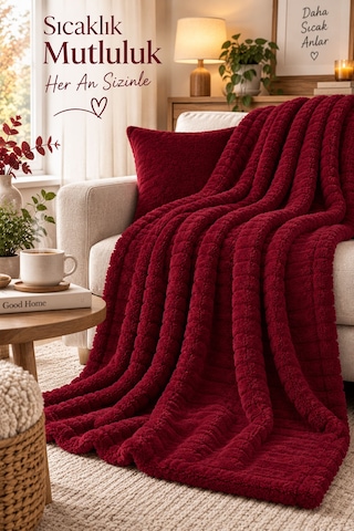 Tek Kişilik Peluş Tv Diz Battaniyesi 100x175 Cm Bordo