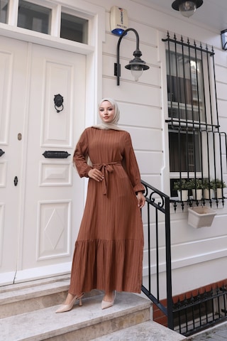 Lara Kumaş Bağlamalı Elbise - Taba / E0124 Taba