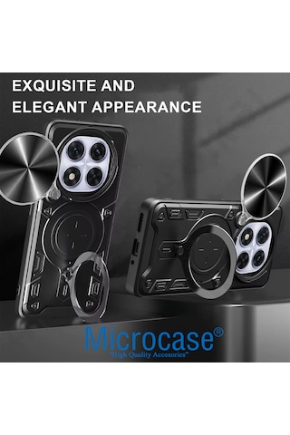 Microcase Xiaomi Redmi Note 15 İle Uyumlu Kamera Kapaklı Yüzük Standlı Kılıf-al5129 Siyah
