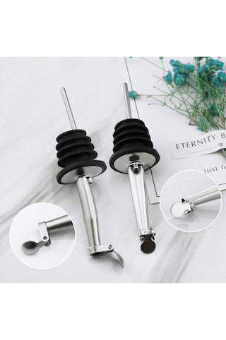 Lemestar 304 Paslanmaz Çelik Şarap Kepçesi - Silikon Tıkaçlı, Kapaklı, Akış Kontrolü, Profesyonel Bar Ve Mutfak Aleti Siyah