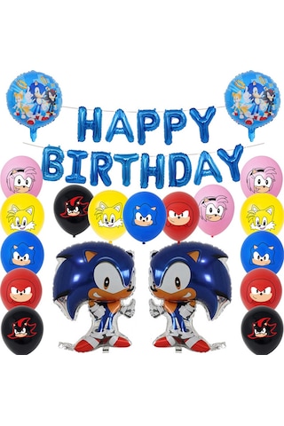 Sonic The Hedgehog Temalı Doğum Günü Partisi Dekorasyon Balonları Afiş Pasta Süsü Davetiye Kartı Seti Diğer