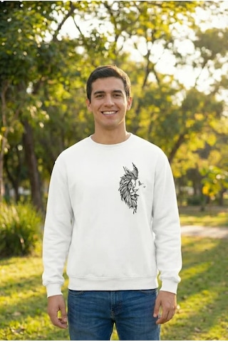 Modi Sevgililer Günü Baskılı Oversize Bisiklet Yaka Sweatshirt - Beyaz Açık Kahverengi - Beyaz