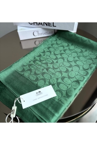 Miorel Scarfs C Desen Çift Taraflı Kaşmir İpek Şal 4 Mevsim Pamuk Şal Yeşil