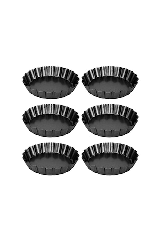 Xurunkeji 6'lı Tart Kalıbı Seti, Küçük Yapışmaz 4 İnçlik Kiş Kalıbı, Çıkarılabilir Tabanlı Karbon Çelik Kiş Kalıbı, Pişirme Ve Fırınlama İçin Siyah