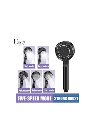 Fusty Glee Turbo Series 5 Fonksiyonlu Duş Başlığı - Yüksek Basınçlı Kaliteli El Duşu 3 Renk Seçeneği Siya Diğer