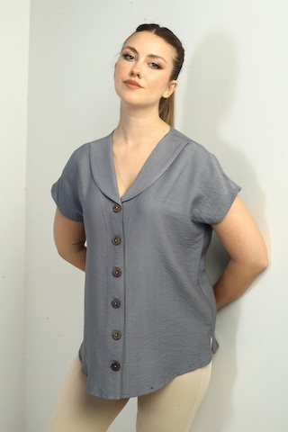 By Saygı Kadın Şal Yaka Oversize Gömlek Antrasit