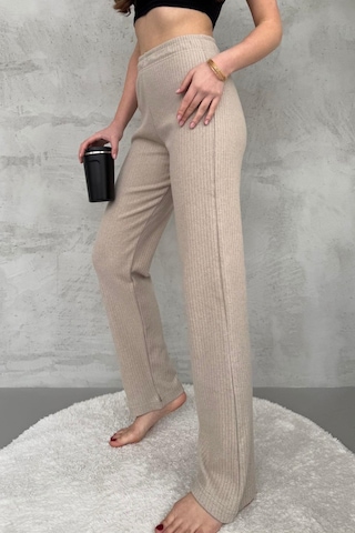 Kadın Vizon Yüksek Bel Fitilli Bol Paça Günlük İnce Eşofman Altı Vizon