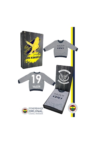 Fenerium Fenerbahçe Lisanslı Kişiye Özel Uzun Kol Lacivert Bebek 1907 Sweat Hediyelik Ahşap Kutulu Gri