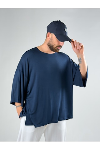 Cocopelli Fakir Kol Lacivert Oversize Viscon T-shirt Coc3026