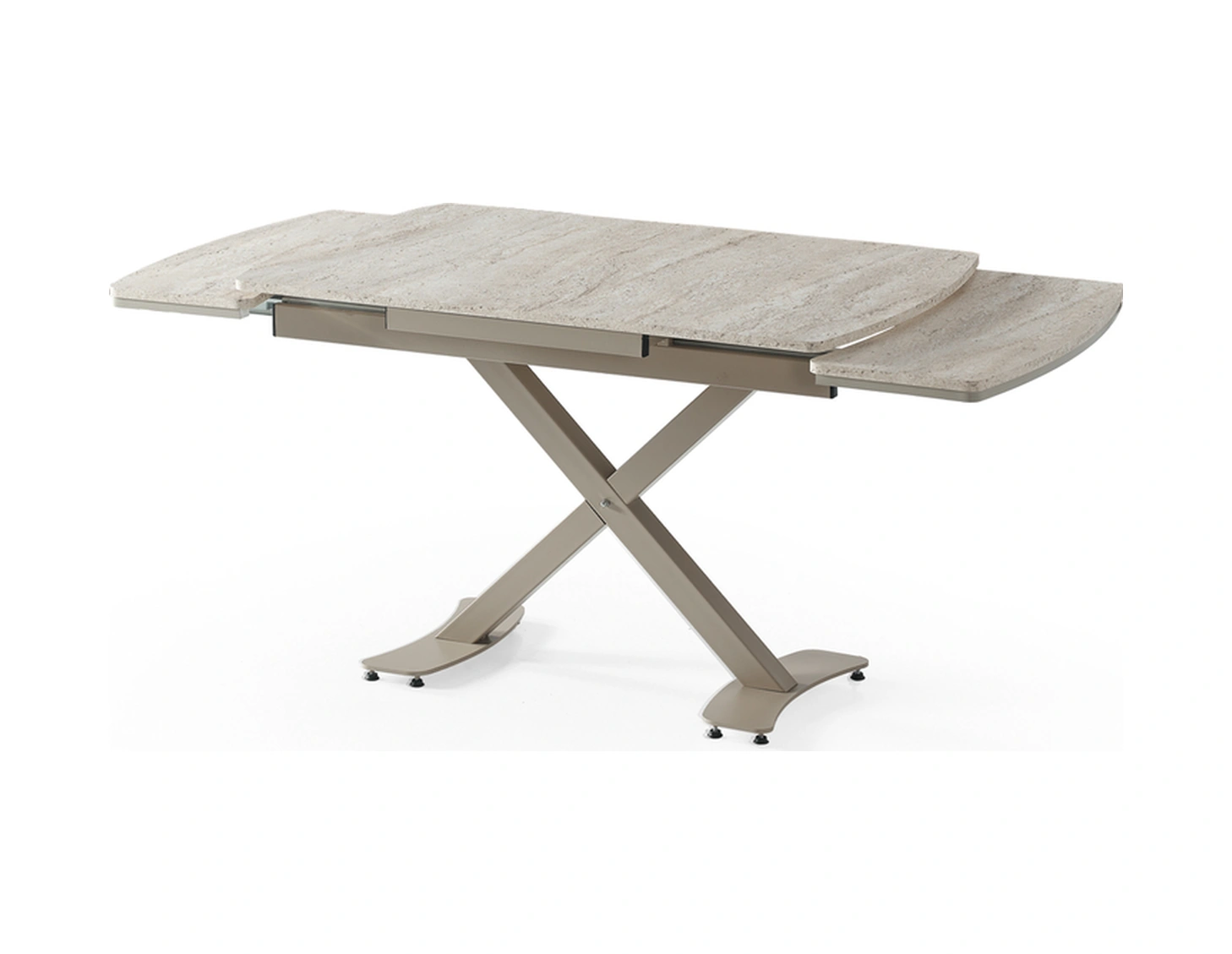 Dengema Diamond Açılır Kapanır Masa Traverten & Kapuçino Ayak, 80 120/180 Cm, 4 6 Kişilik Sandalyesiz Traverten Desen - Kapuçino Ayak