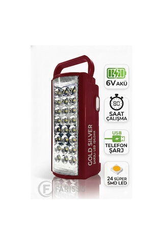 Gold Silver Gs-2400 Şarjlı Led Işıldak: 24 Smd Led + Powerbank Özellikli